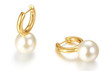 Gold pearl Hoop earring