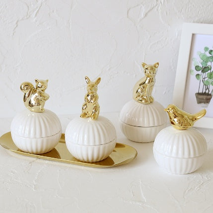 Boîte à bijoux de décoration de figurines d'animaux, écureuil, lapin, chat, oiseau, artisanat, cadeau, pot de décoration pour la maison
