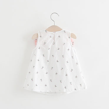 Professional Solid Color Bow Floral Print Halter Kids Skirt - Breathable Fabric (Pink/Yellow/Blue, Elegant Design)