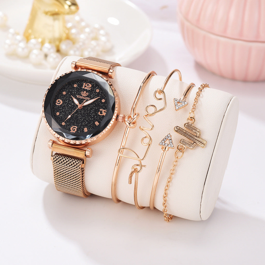 Montres ciel étoilé pour femmes, boucle magnétique, Bracelet à la mode, chiffres romains, horloge Simple, cadeau