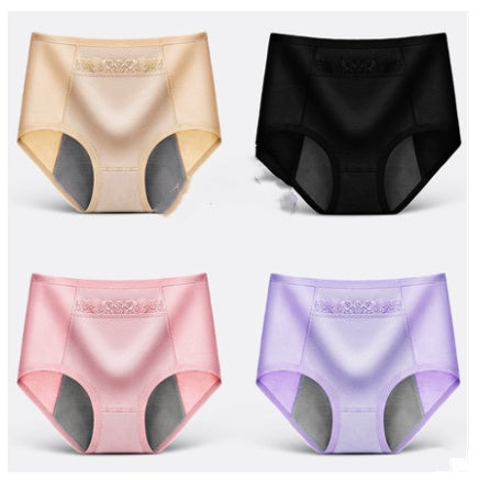 4 Physiological Underwear Women''s Waist Cotton Aunt Menstrual Period Leak-proof Girl Warm Breathable Triangle Health Pants