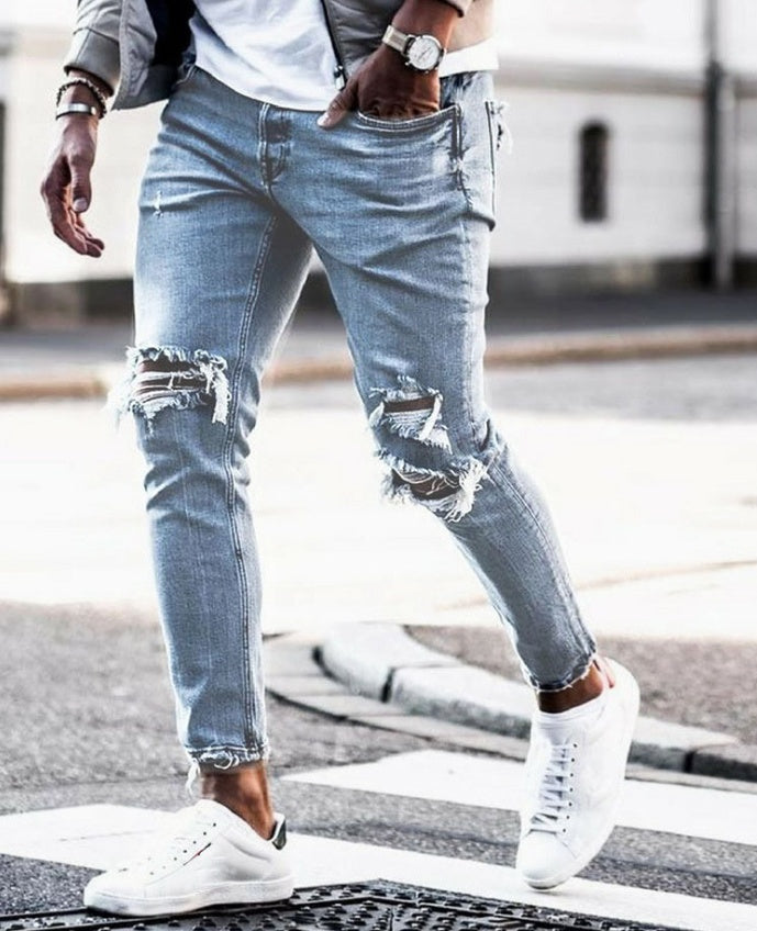Nya slitna skinny jeans för män, streetwear