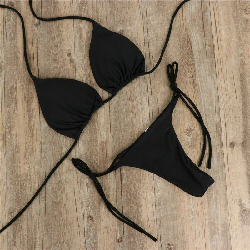 Professional Halter Neck Tie Bikini Ladies Split Tie Swimsuit - Milk Silk Polyester Fiber (80% Content, S-XL, 6 Colors, UV-Protective)
