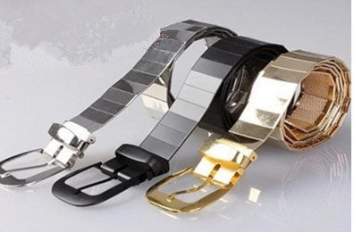 Gold Silver Black Shiny Belts - Glamorous Metallic