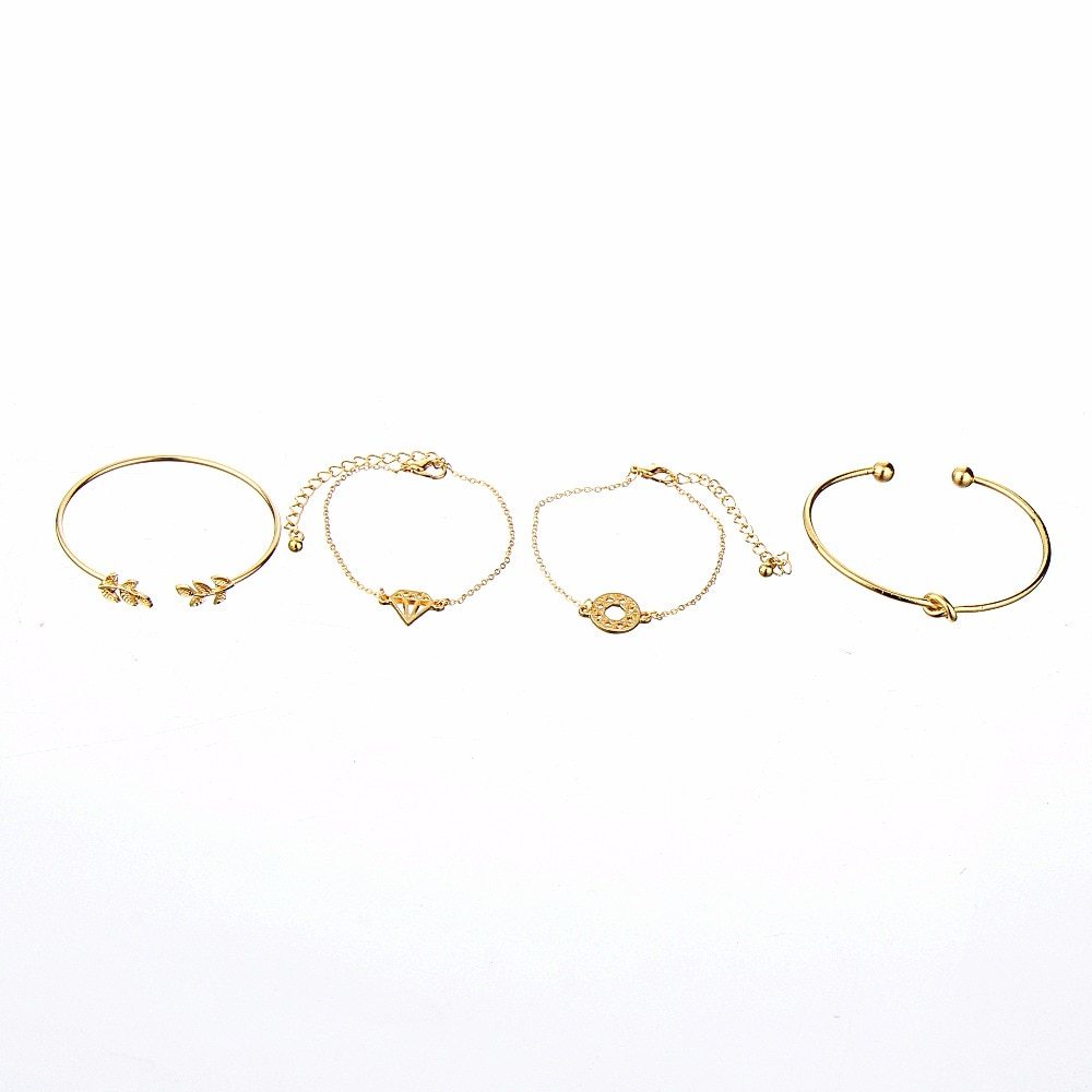 Tocona T Mode Bohemisk Lövknut Handmanschett Länkkedja Charm Armband För Kvinnor Guldarmband Femme Smycken 6115