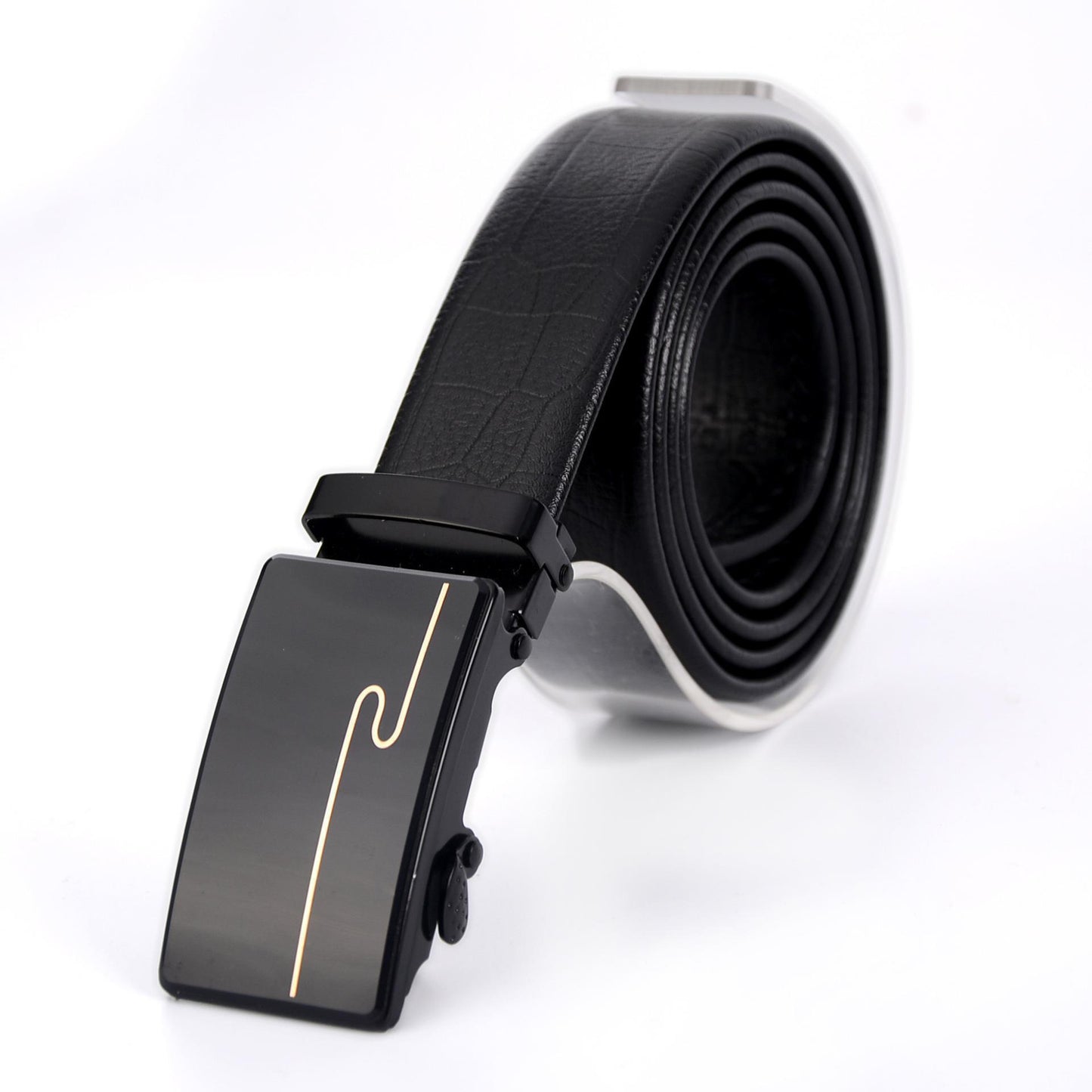 Men's Automatic Buckle Mirror Acrylic Iron Button Business Casual Belt - Reflective Sophistication