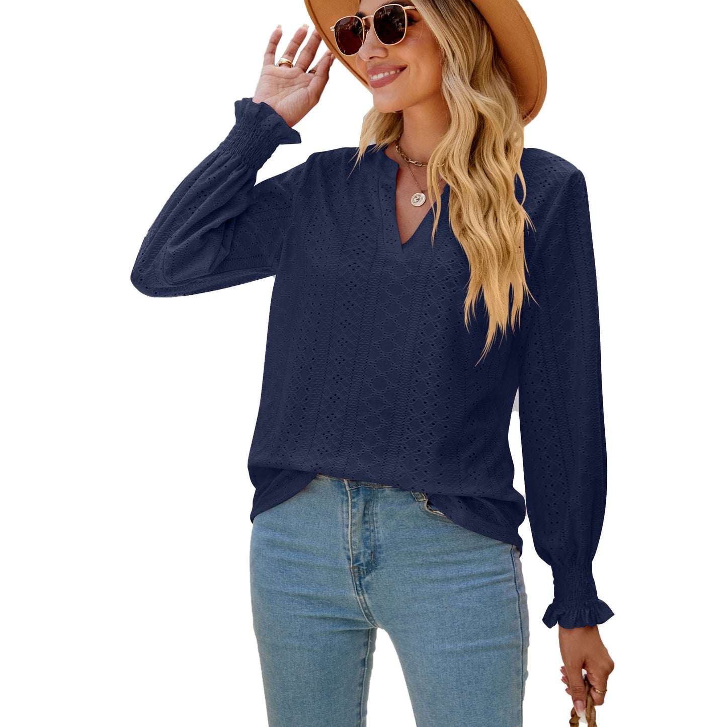 Elegant Hollow-out Pleated Ruffle Shirts for Women