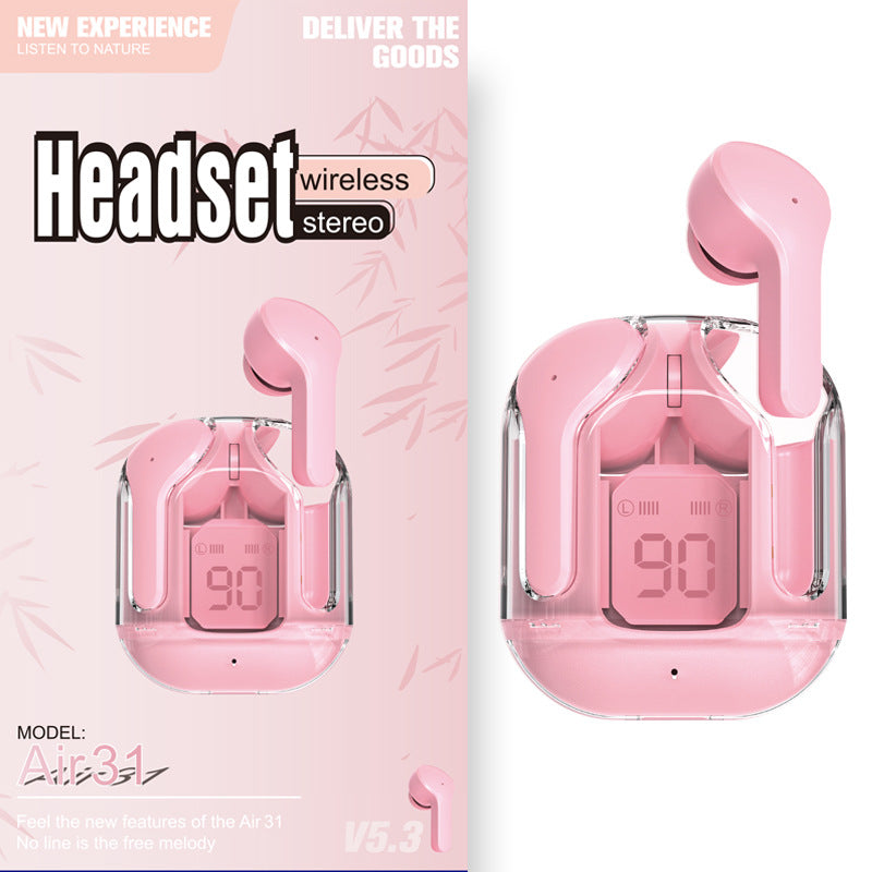 Nytt Mini Transparent trådlöst Bluetooth Headset Digital Display ENC brusreducering True Wireless Sports Music