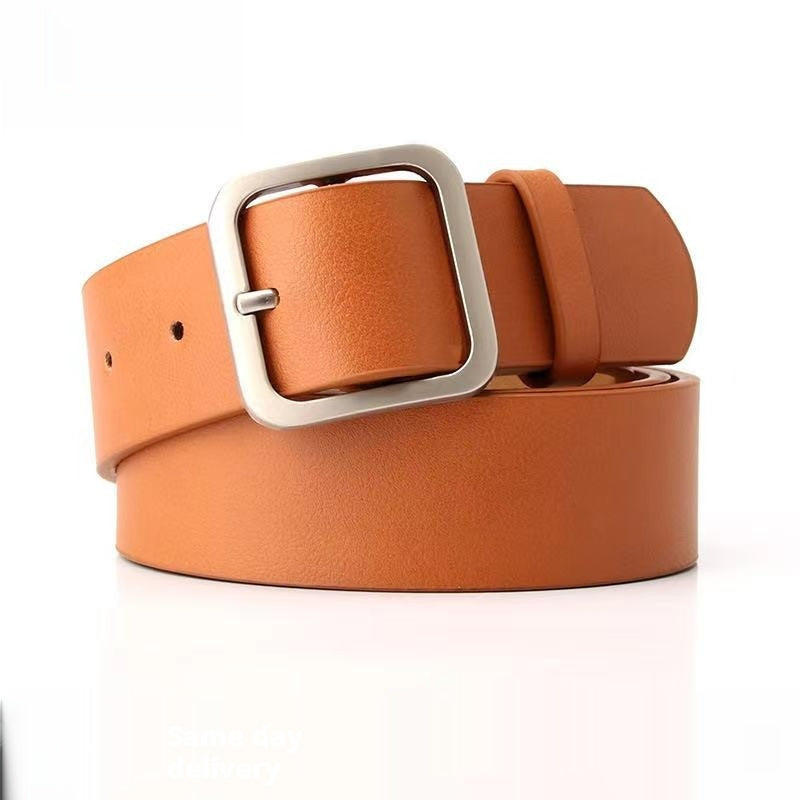 35cm Wide Retro Alloy Square Buckle Belt - Maximum Impact