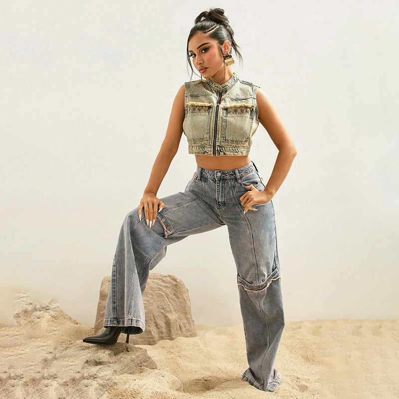 Y2K Baggy Wide Leg Jeans - Vintage Streetwear Washed Denim