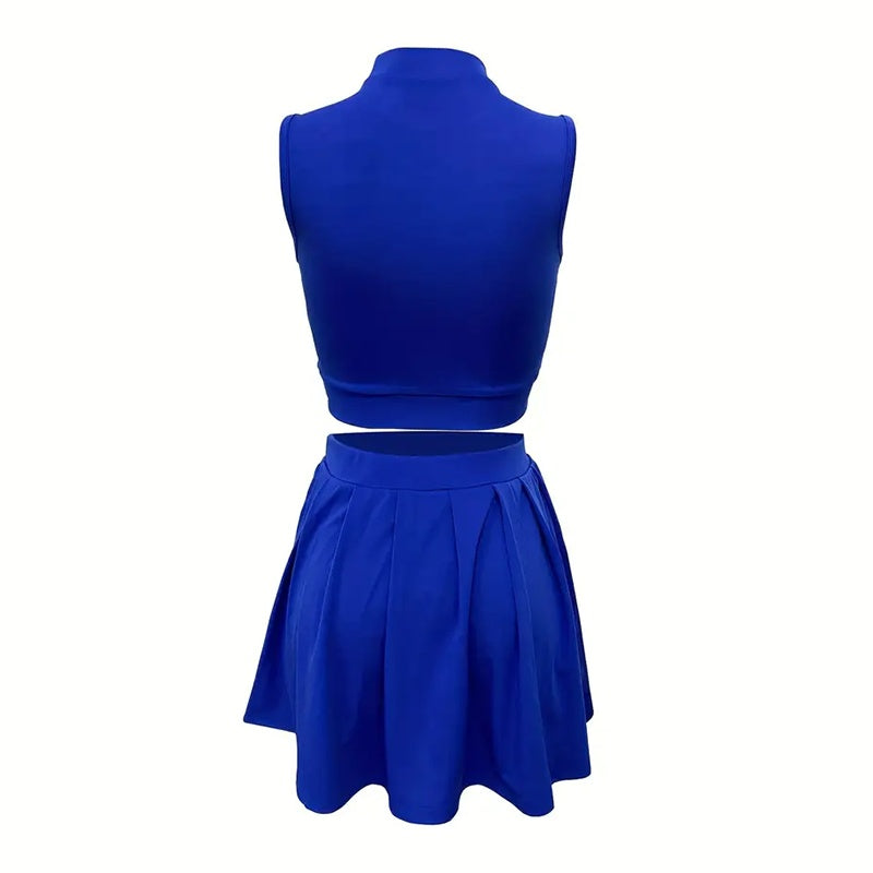 Dam 2-delade outfits kjolset sommar ärmlös crop top veckad kort minikjol