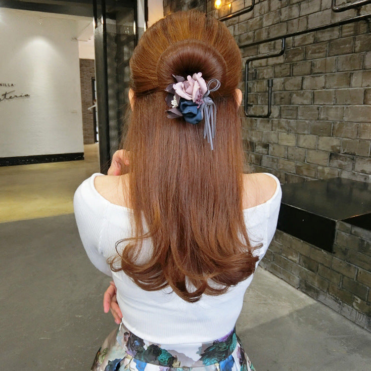 Bulle Hår Halv Bulle Pärla Blomma Hårplatta Hår Elastisk Korean Styling Huvudbonad Håraccessoarer