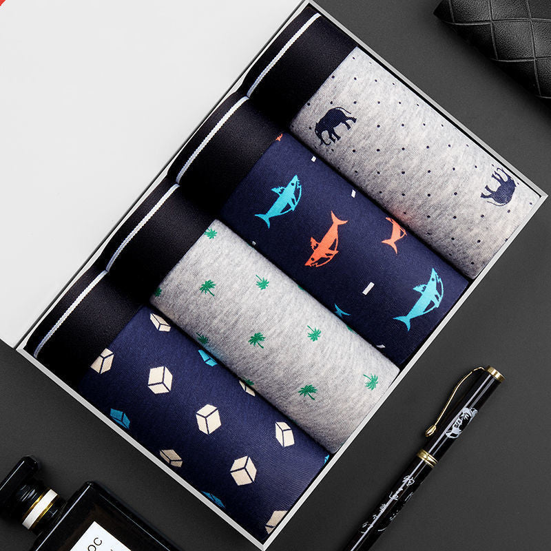 Herr enfärgade boxershorts i bomull, sexiga shorts