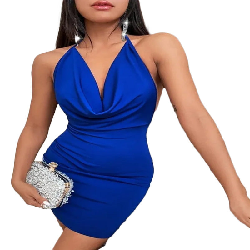 Summer Deep V-neck Dress - Temperament Sling Backless Halter Dresses Women's Clothing