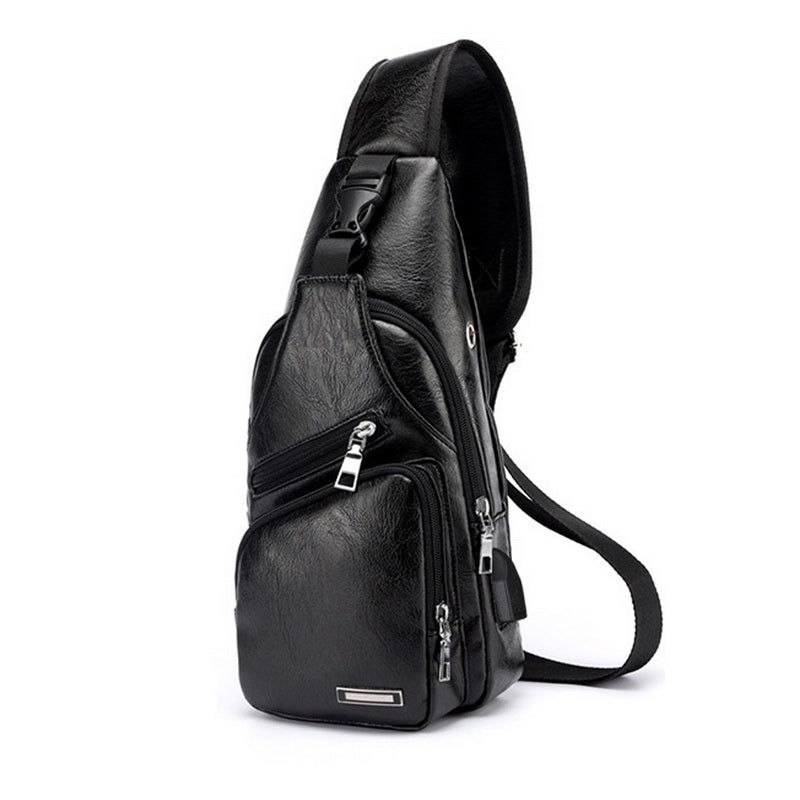 Sac de chargement USB pour hommes, sac de poitrine pour hommes, sac à bandoulière personnalisé en PVC PU, paquet diagonal, messager, sac de voyage, sacs à bandoulière