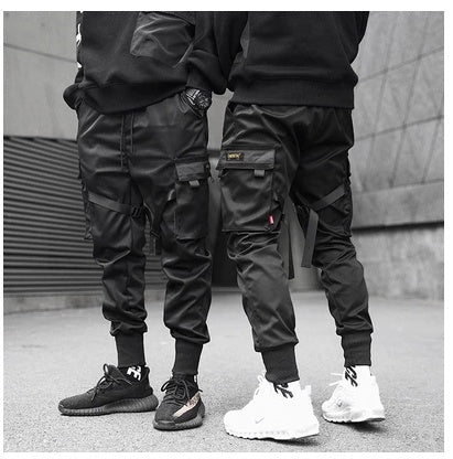 Offre spéciale hommes noir Hip Hop Cargo pantalon taille élastique survêtement pantalon de survêtement poches pleine longueur décontracté mode