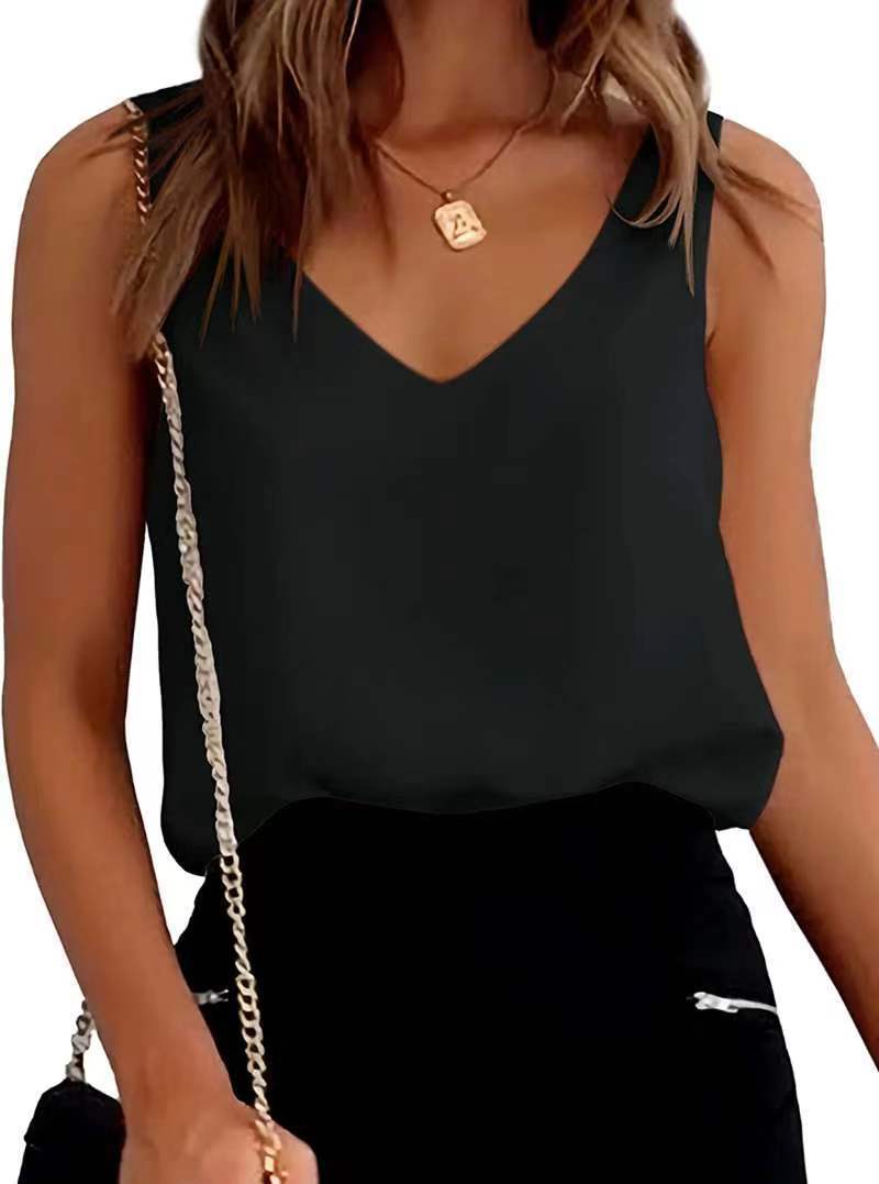 Damlinne Sommar Casual V-hals Camisole Blusar Lös ärmlös Cami Basic Tank Shirt