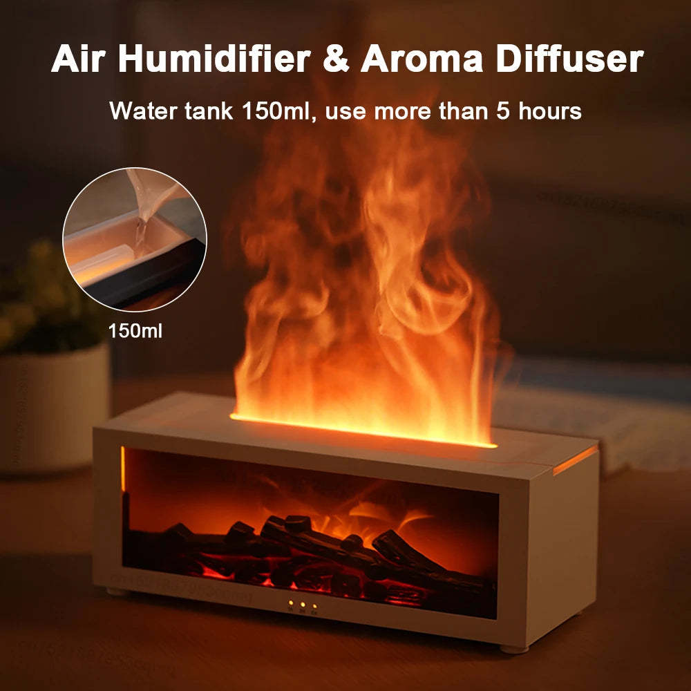 Ny flamma aromaterapimaskin färgglad eterisk oljediffusor hem stor dimvolym flamluftfuktare 3D-flamma spismaskin