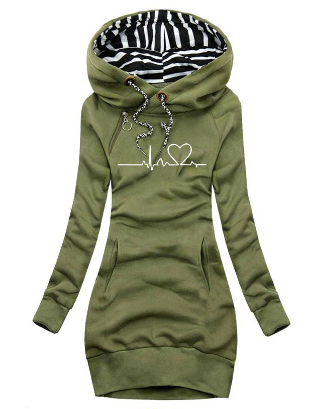 Hjärtatryck Långa Kläder Dam Hoodie Sweatshirt Pullover Toppar