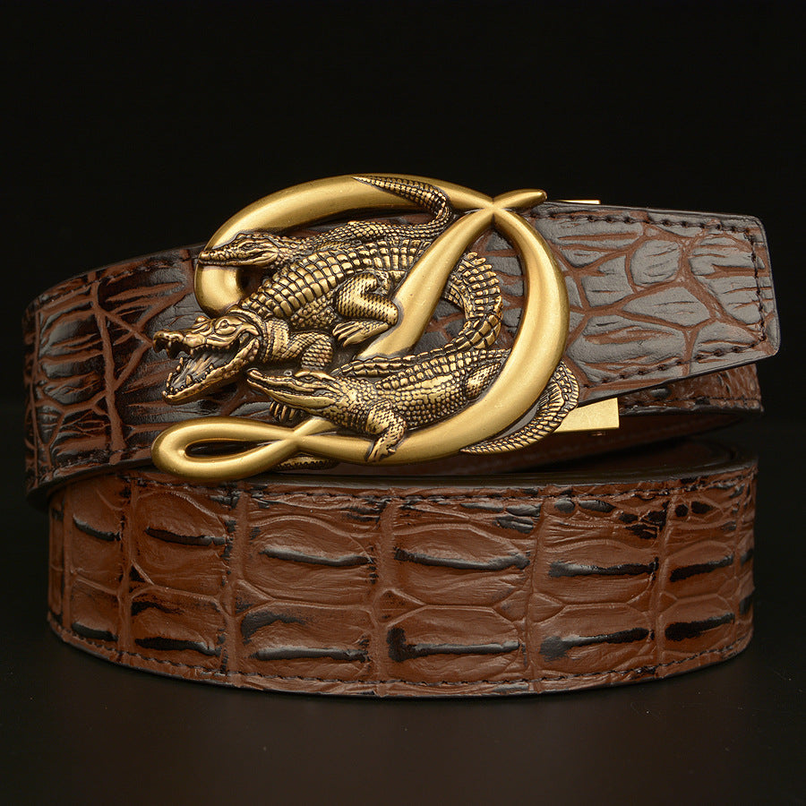 Men's Crocodile Buckle Belt Real Cowhide Automatic - Exotic Luxury