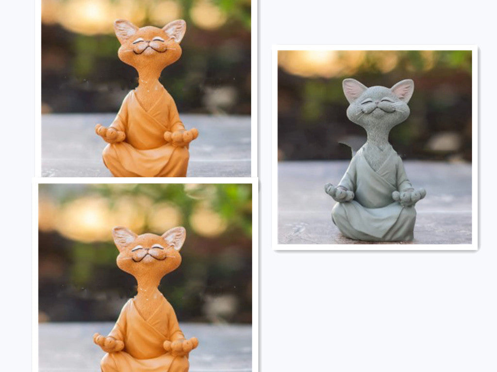 Sunday Meditation - Whimsical Black Buddha Cat Figurine