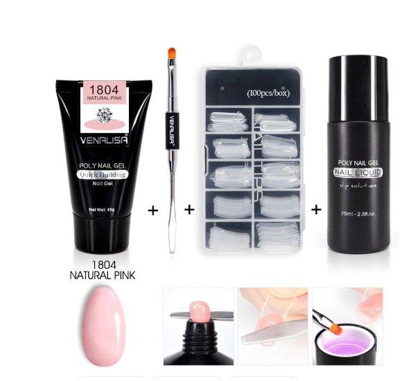 Venalisa Poly Nail Gel Kit - 45g 75ml 100pcs Complete System | Double-Head Phototherapy Builder