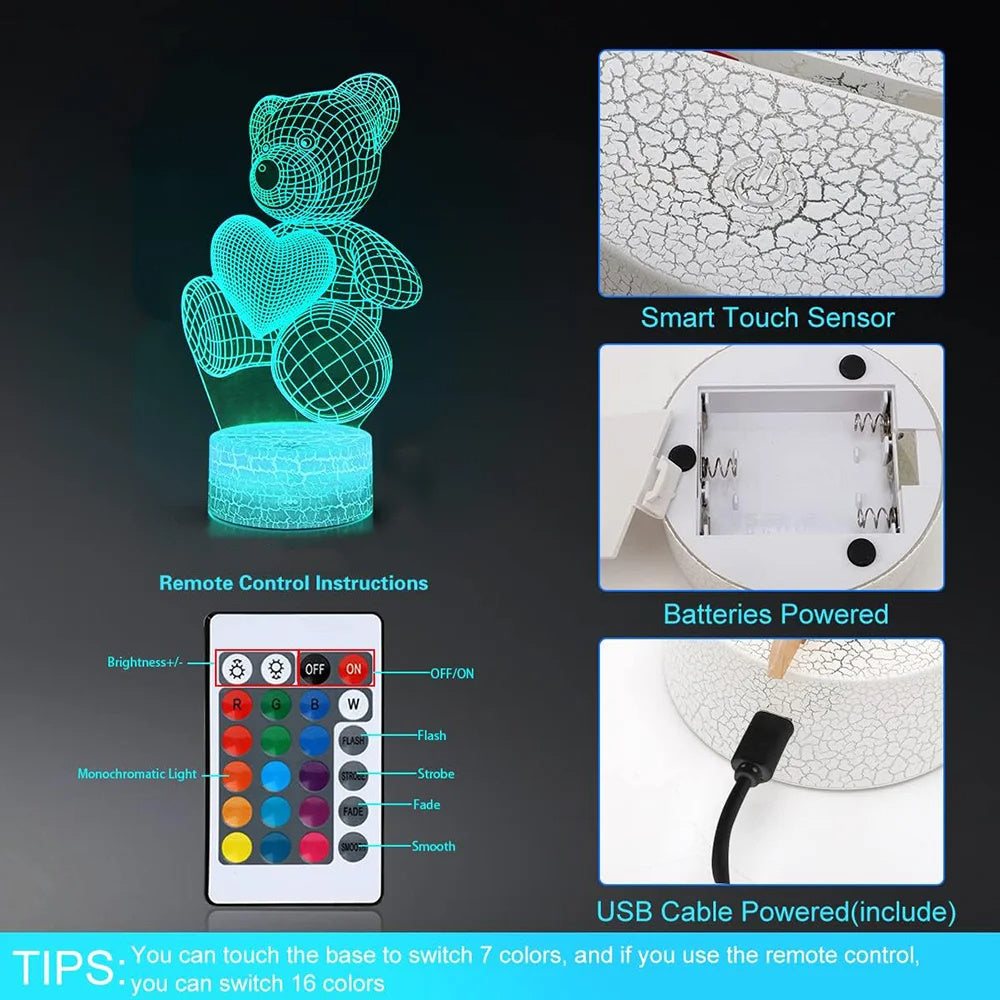 Love Bear Series 3D Light Creative Night Light LED Visual Sound