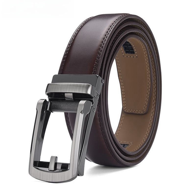 Men's Automatic Buckle Pure Cowhide Pant Belt - Authentic Sophistication