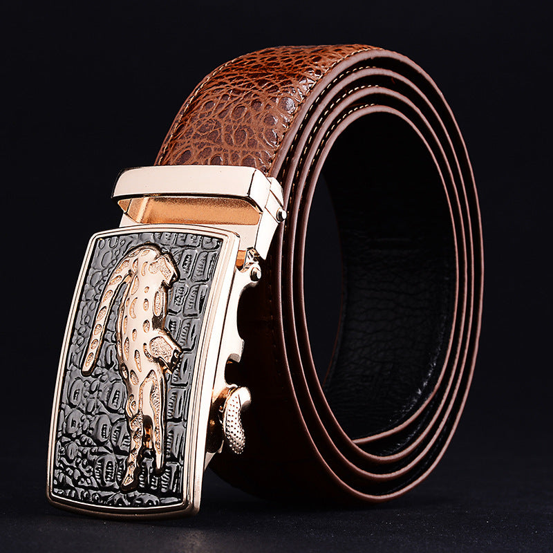 Men's Cowhide Automatic Buckle Waist Belt - Premium Security