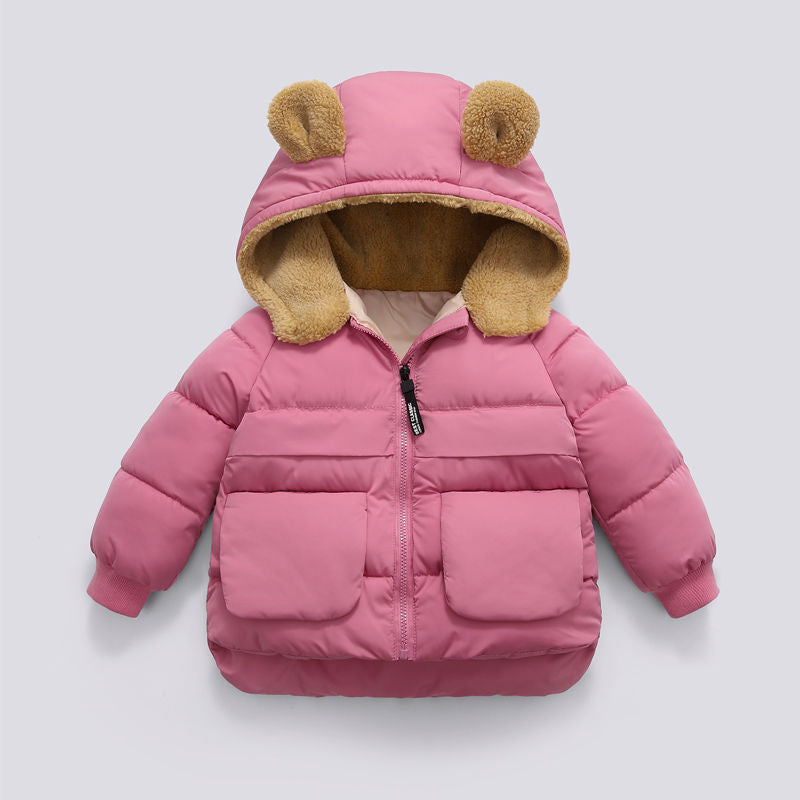 Veste chaude à capuche courte et épaisse pour enfants d'automne et d'hiver