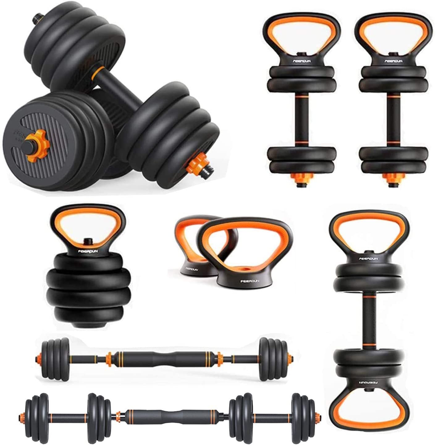 Professional 6-in-1 Iron Dumbbells Kettlebells Barbells - Multifunctional Combination System (10kg-40kg)