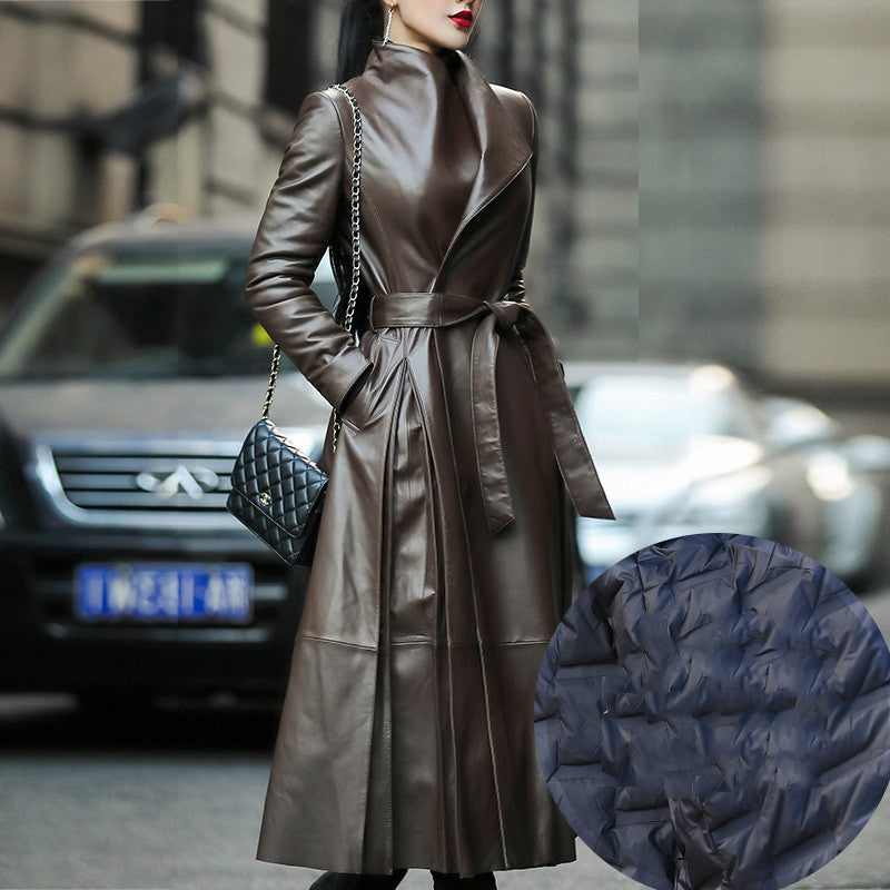 Women's Waist Leather Down Jacket - High-Quality Flattering Superior Warmth Sleek Versatile Durable