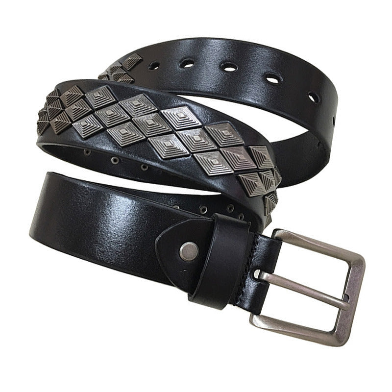 Rivet Alloy Leather Belt Unisex - Edgy Universal Style