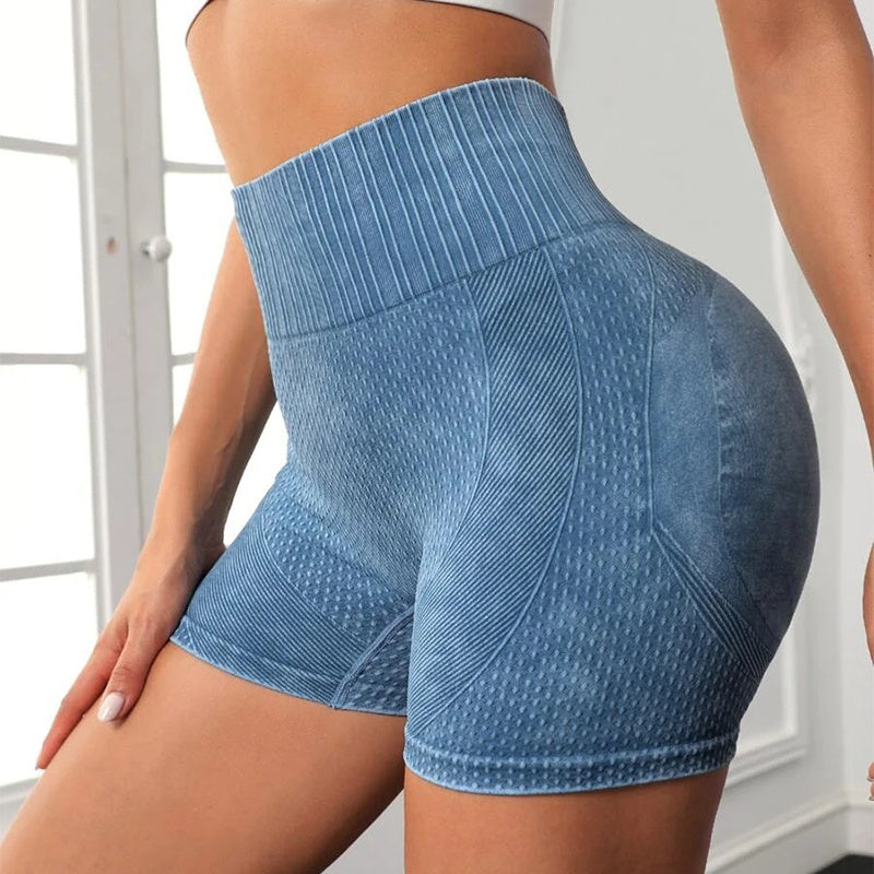 Höftlyftande träningsbyxor med hög midja Enfärgad Snabbtorkande Tight Löpning Sport Yoga Shorts Dam