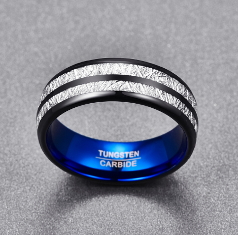 Bröllopsring 8mm Bredd Herr Dam Ringar Tillbehör Svart Blå Volframkarbidringar Par Anillos Modesmycken