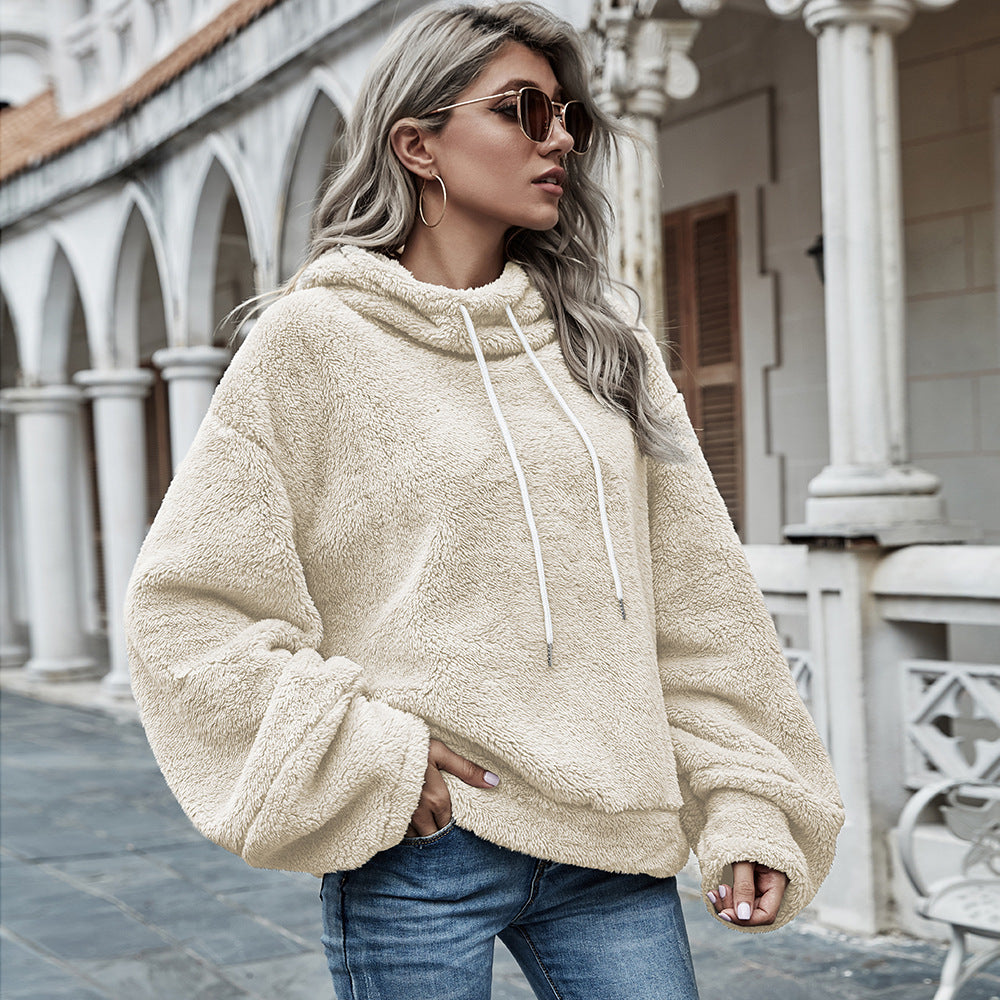 Luxurious Hooded Plush Sweater for Women - Solid Colors