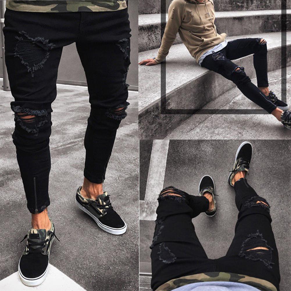 Byxor Jeans För Herr Byxor Lång Basic Trasiga Kläder
