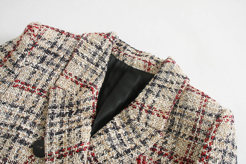 Plaid Texture Blazer Women's Clothing - Sophisticated Modern Elegant High-Quality Versatile