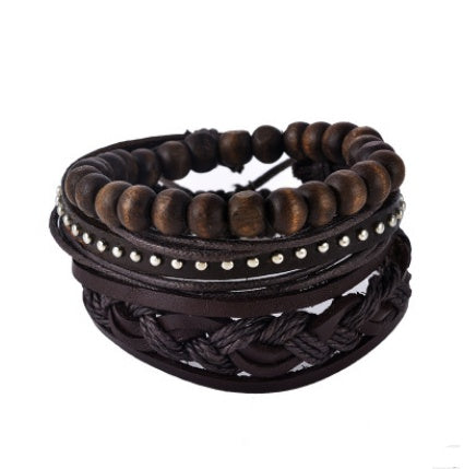 Läderarmband män Flerlagers pärlorarmband Punk wrap armband för kvinnor Vintage punk män smycken