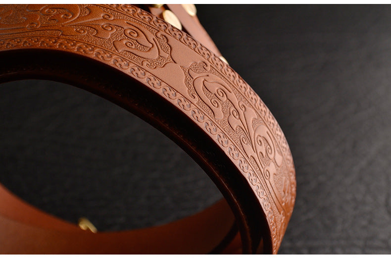 Men's Leisure Leather Belt Woven Pattern - Sophisticated Texture