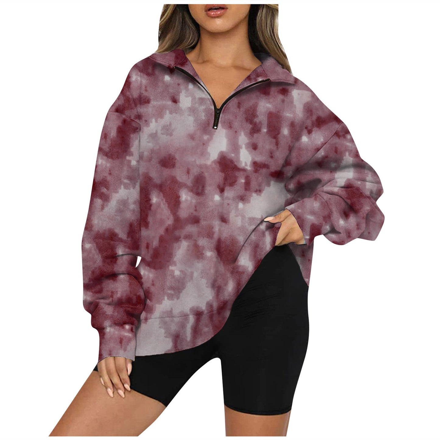 Tie Dye-tryckt tröja med dragkedja och slag - Snygg och bekväm