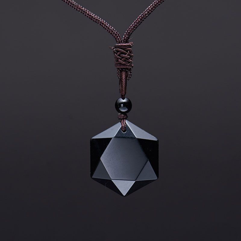 Naturliga Obsidian-hängen, sexstjärnigt halsband, tröjakedja, halsband med pendelenergisten, nyckelbenskedja för män och kvinnor