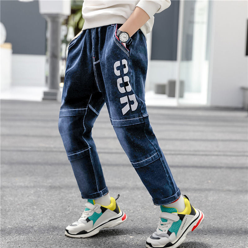 Pojkjeans Höst och vinter Nya ett stycke sammet