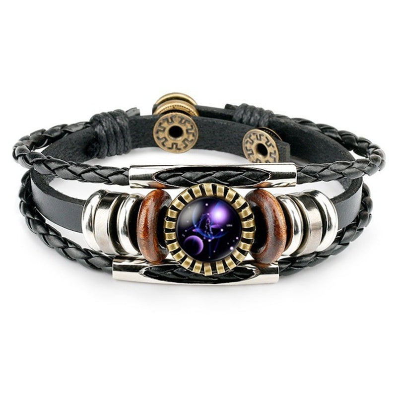 Stjärnteckenarmband för kvinnor och män, 12 stjärnbilder, pärlbesatta handvävda PU-läderarmband