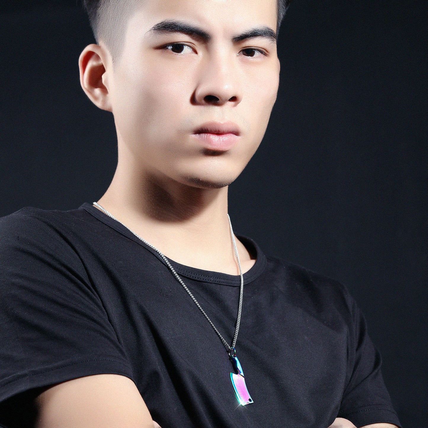 Collier en acier inoxydable pour hommes, pendentif classique éblouissant coloré