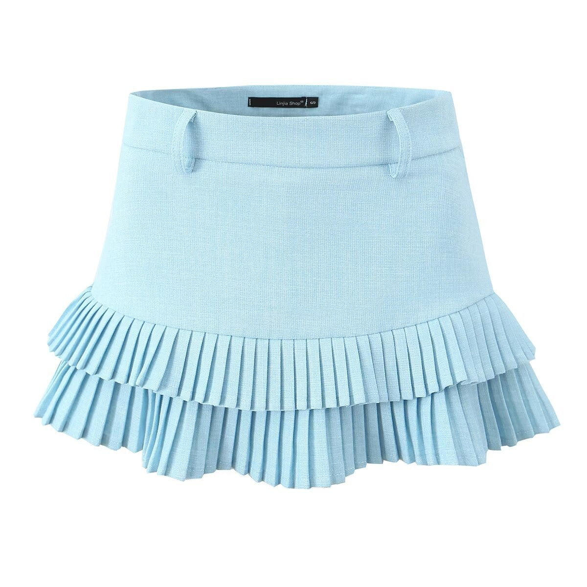Professional Women's Pleated Mini Skirt - Polyester Stitching Design (3 Colors, S-L, Splicing Elements)