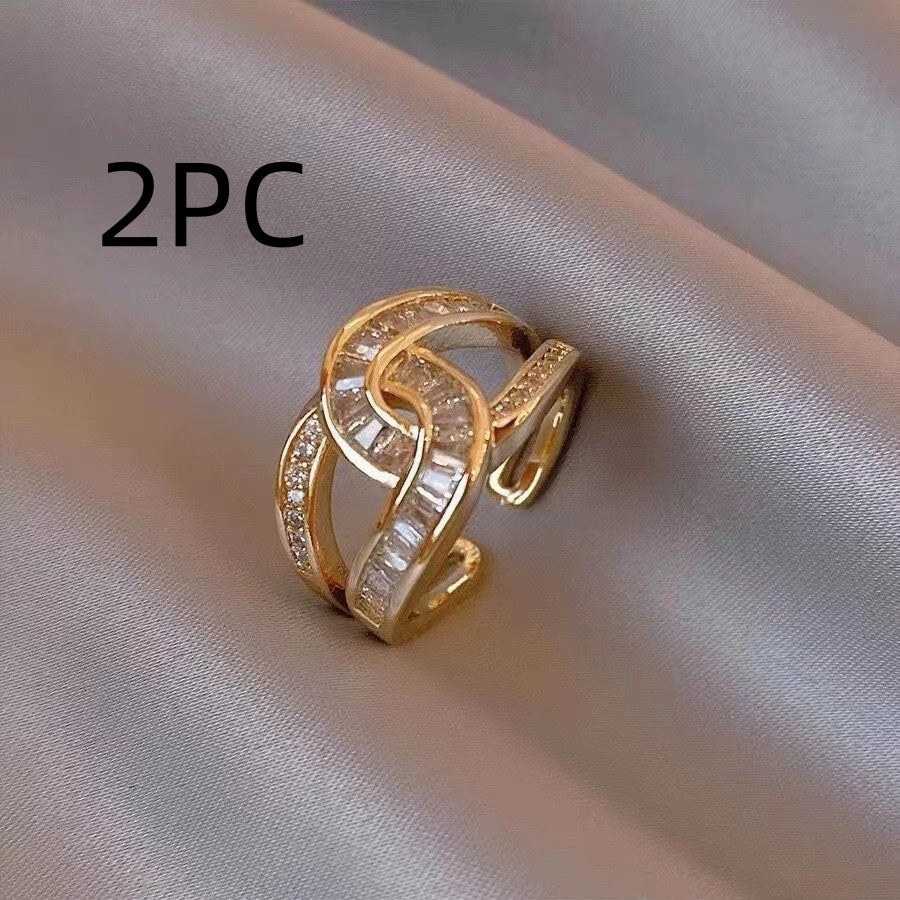 Diamond Double C Open Ring Zircon Index Finger Ring