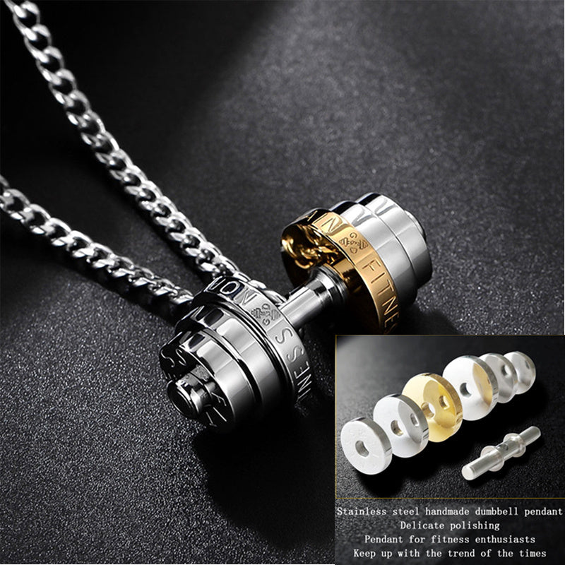 Stainless Steel Weights Gym Barbell Necklace Men