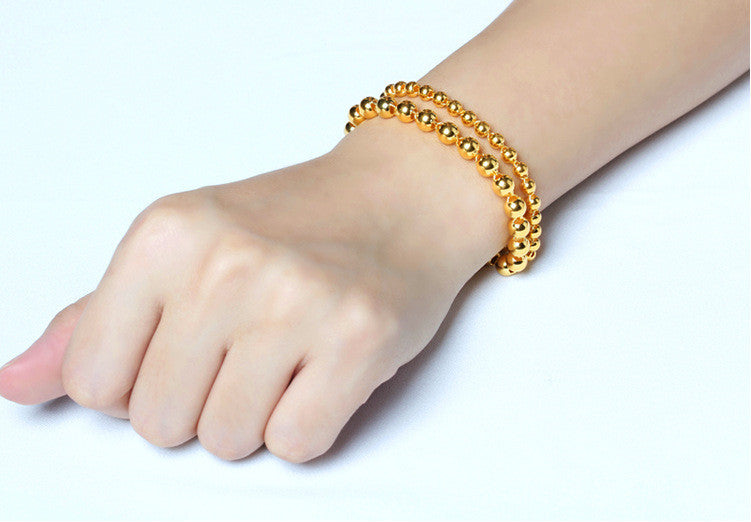 Bracelet pour hommes en perles rondes avec imitation d'or 24 carats