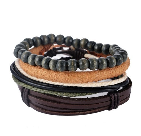 Läderarmband män Flerlagers pärlorarmband Punk wrap armband för kvinnor Vintage punk män smycken